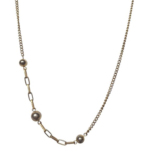 Elegant Gold-Tone Necklace Beads Textured Oval Links Asymmetrical Modern Design - Picture 1 of 4